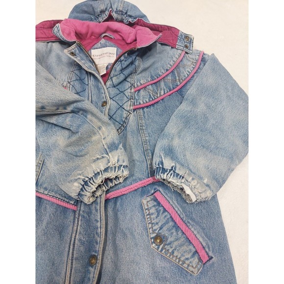 Vintage Expressions Quilt Lined Long Denim Jacket Women's Size Medium 14/16 - Picture 4 of 9